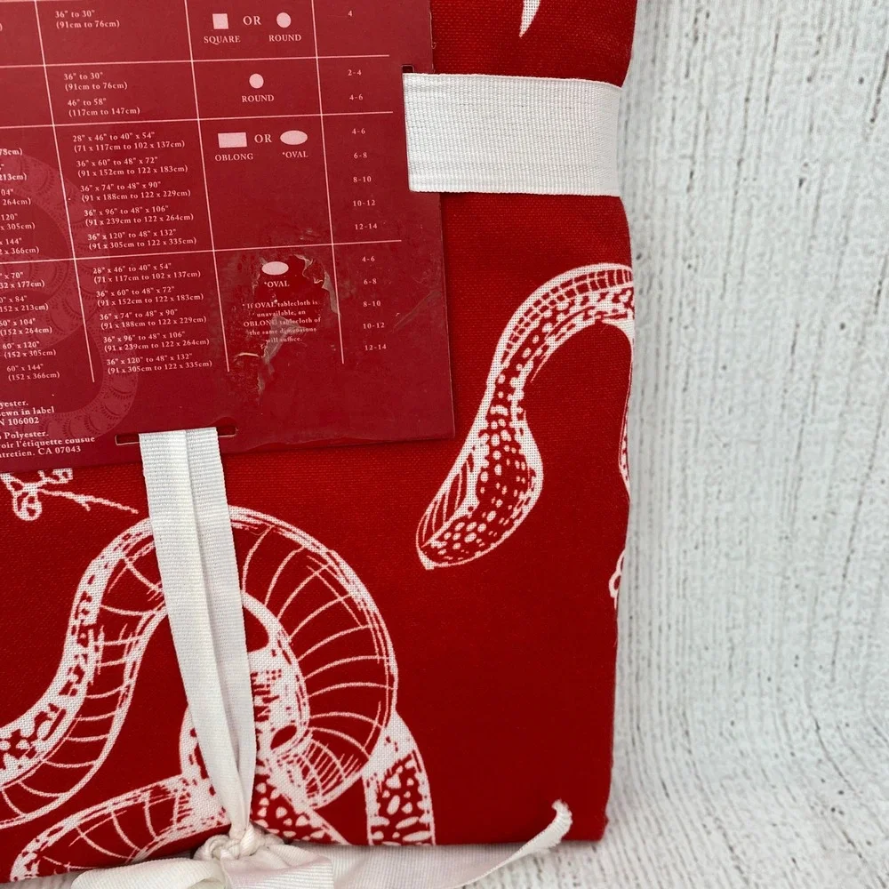 Year of the Snake 2025 Tablecloth Oblong 60x120 Red White Floral Lunar New Year